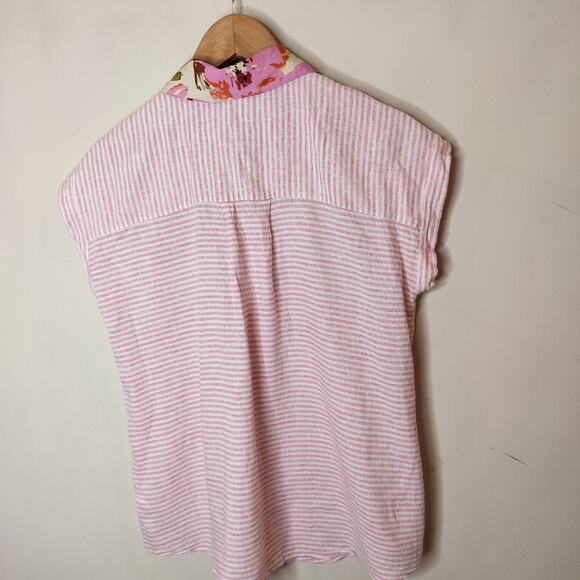 Cabi 6512 Merger Top Pink Stripe Floral Collar Button Up - Picture 9 of 11